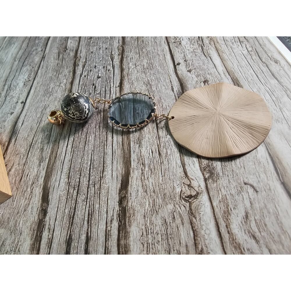Textured Sphere Hoop Earrings & Large Disc Pendant Charm Statement no chain - Picture 3 of 8